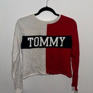 Tommy Hilfiger Red and White Graphic Long Sleeve Tee
